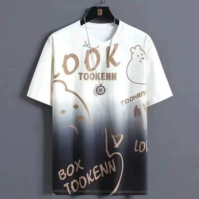 Summer Lightweight Ice Silk Gradient Set Men'S Short Sleeve T-Shirt Casual Shorts Sport Two-Piece Set Stylish Men'S Wear